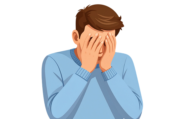 手で顔を覆い嘆く男性
